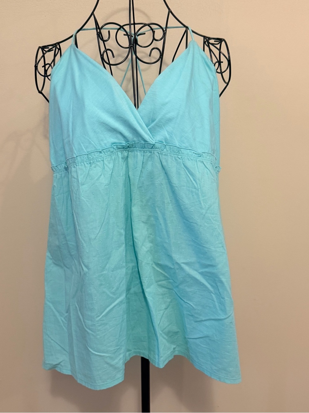 Woman's Gap Teal Aqua Boho Eyelet Babydoll Tank Top Size XL